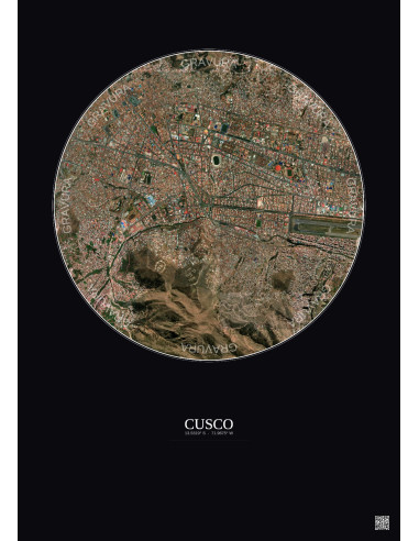 Affiche Cusco – Poster vue satellite 2.5km Couleur | Gravura – Fond foncé