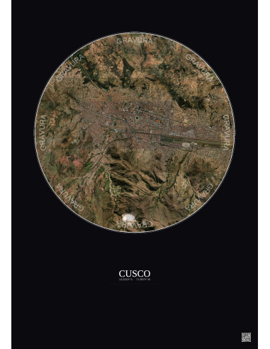 Affiche Cusco – Poster vue satellite 5km Couleur | Gravura – Fond foncé