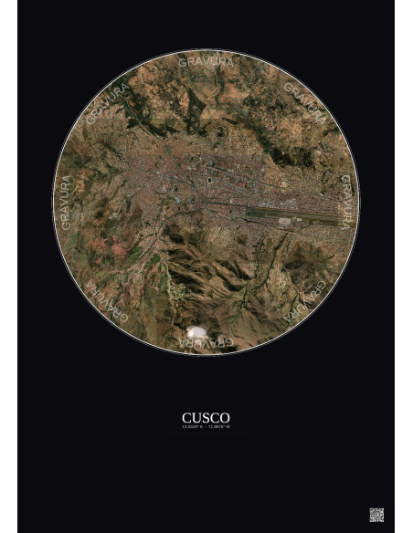 Affiche Cusco – Poster vue satellite 5km Couleur | Gravura – Fond foncé