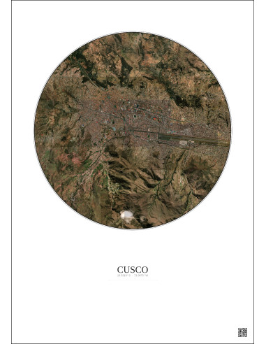 Affiche Cusco – Poster vue satellite 5km Couleur | Gravura – Fond clair