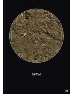 Affiche Cusco – Poster vue satellite 20km Couleur | Gravura – Fond foncé