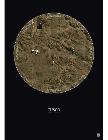 Affiche Cusco – Poster vue satellite 20km Couleur | Gravura – Fond foncé