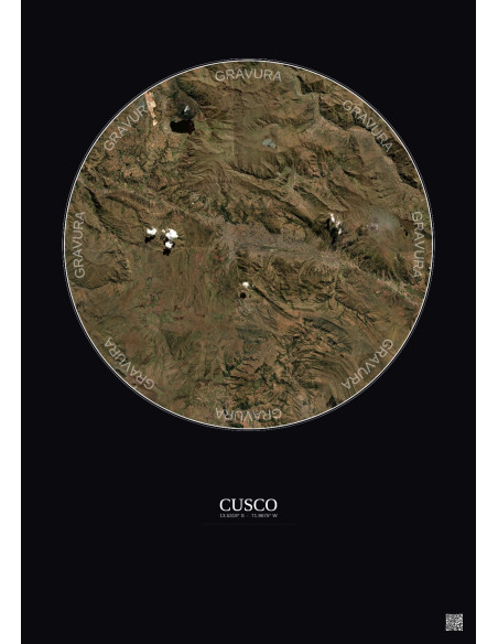 Affiche Cusco – Poster vue satellite 20km Couleur | Gravura – Fond foncé