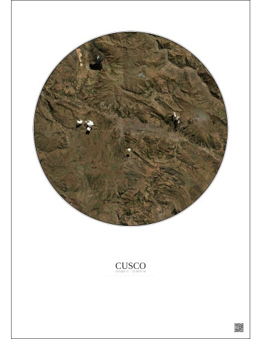 Affiche Cusco – Poster vue satellite 20km Couleur | Gravura – Fond clair