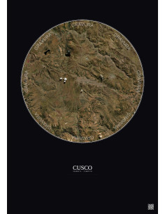 Affiche Cusco – Poster vue satellite 30km Couleur | Gravura – Fond foncé