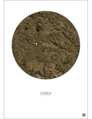 Affiche Cusco – Poster vue satellite 30km Couleur | Gravura – Fond clair