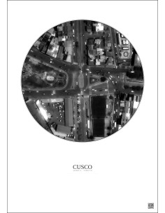 Affiche Cusco – Poster vue satellite 0.1km N&B | Gravura – Fond clair