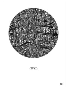 Affiche Cusco – Poster vue satellite 0.5km N&B | Gravura – Fond clair