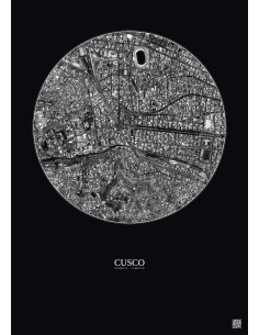 Affiche Cusco – Poster vue satellite 1km N&B | Gravura – Fond foncé