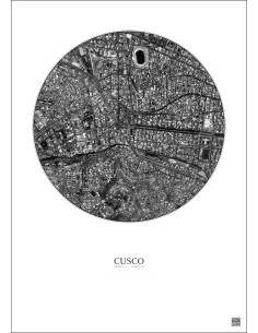 Affiche Cusco – Poster vue satellite 1km N&B | Gravura – Fond clair