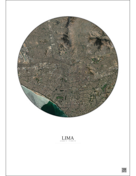 Lima Satellite View Poster 10km Color | Gravura – Light background