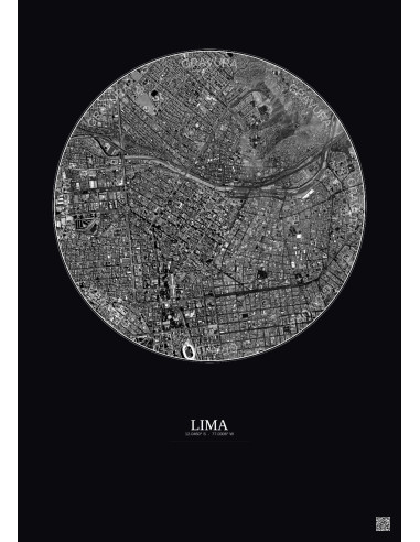 Affiche Lima – Poster vue satellite 2.5km N&B | Gravura – Fond foncé