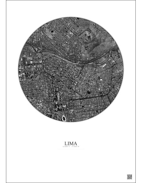 Affiche Lima – Poster vue satellite 2.5km N&B | Gravura – Fond clair