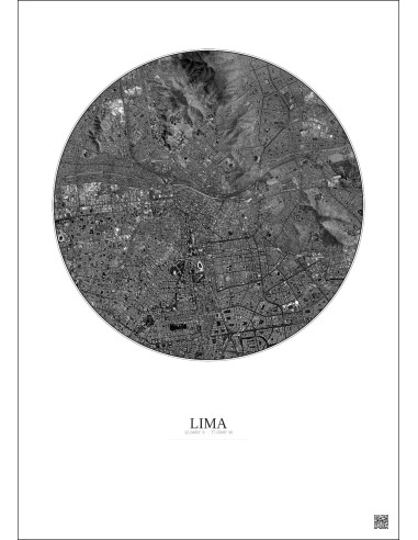 Affiche Lima – Poster vue satellite 6km N&B | Gravura – Fond clair