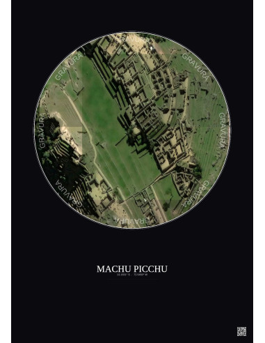 Affiche Machu Picchu – Poster vue satellite 0.1km Couleur | Gravura – Fond foncé