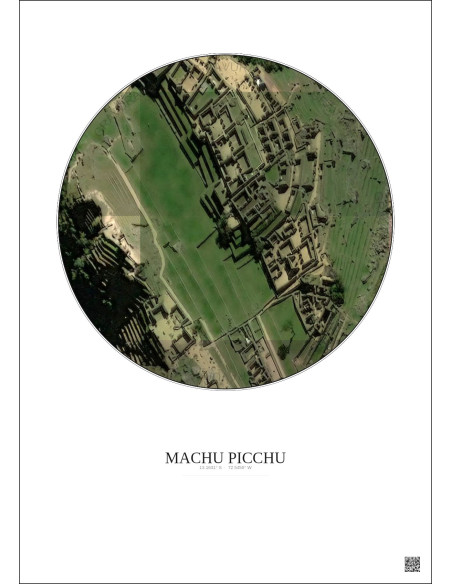 Affiche Machu Picchu – Poster vue satellite 0.1km Couleur | Gravura – Fond clair