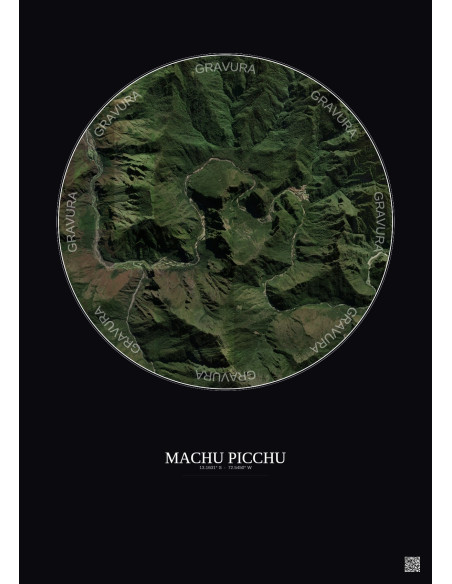 Affiche Machu Picchu – Poster vue satellite 5km Couleur | Gravura – Fond foncé