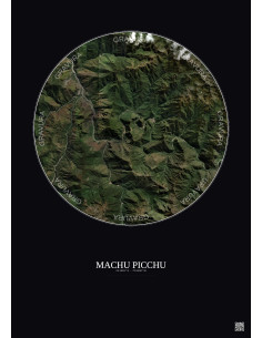Affiche Machu Picchu – Poster vue satellite 10km Couleur | Gravura – Fond foncé
