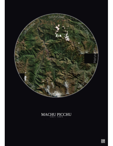 Affiche Machu Picchu – Poster vue satellite 20km Couleur | Gravura – Fond foncé