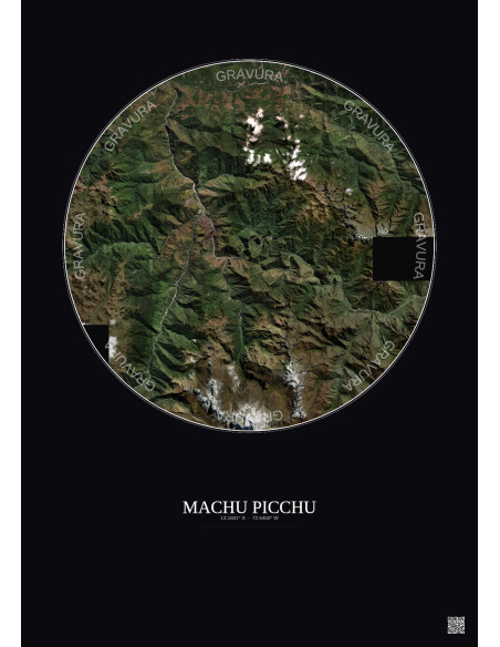 Affiche Machu Picchu – Poster vue satellite 20km Couleur | Gravura – Fond foncé