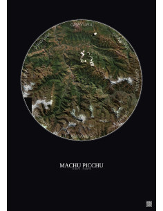 Affiche Machu Picchu – Poster vue satellite 30km Couleur | Gravura – Fond foncé