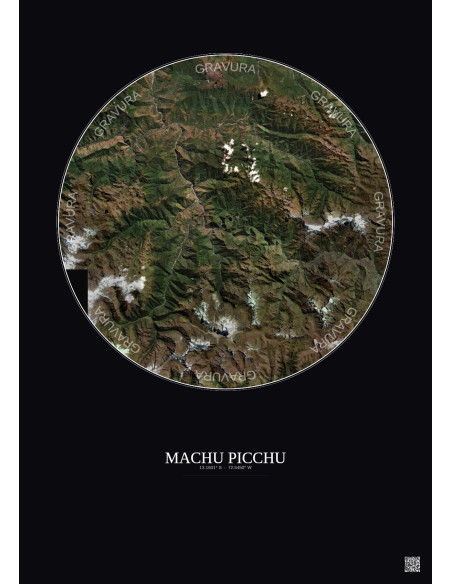 Affiche Machu Picchu – Poster vue satellite 30km Couleur | Gravura – Fond foncé