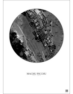 Affiche Machu Picchu – Poster vue satellite 0.1km N&B | Gravura – Fond clair