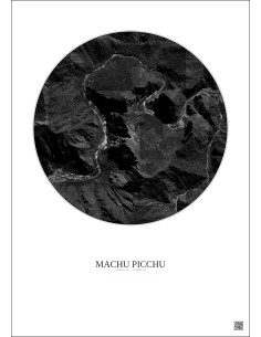 Affiche Machu Picchu – Poster vue satellite 2.5km N&B | Gravura – Fond clair