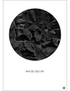Affiche Machu Picchu – Poster vue satellite 5km N&B | Gravura – Fond clair