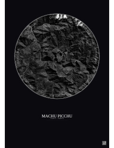 Affiche Machu Picchu – Poster vue satellite 10km N&B | Gravura – Fond foncé