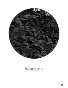 Affiche Machu Picchu – Poster vue satellite 10km N&B | Gravura – Fond clair