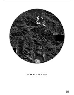 Affiche Machu Picchu – Poster vue satellite 20km N&B | Gravura – Fond clair