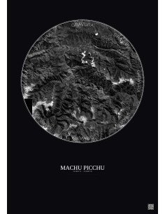 Affiche Machu Picchu – Poster vue satellite 30km N&B | Gravura – Fond foncé
