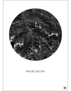Affiche Machu Picchu – Poster vue satellite 30km N&B | Gravura – Fond clair