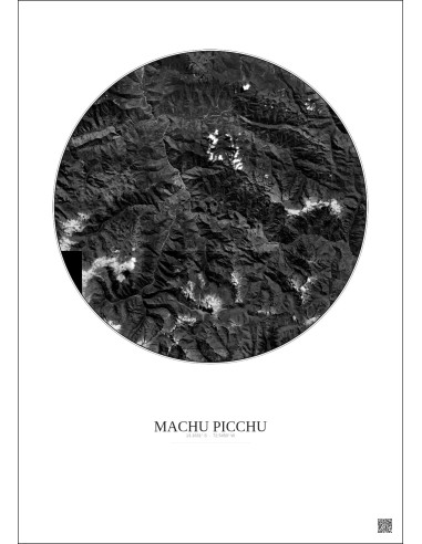 Affiche Machu Picchu – Poster vue satellite 30km N&B | Gravura – Fond clair