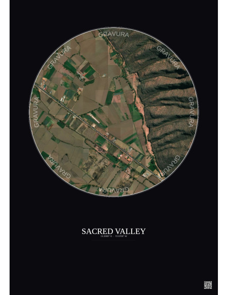 Affiche Sacred Valley – Poster vue satellite 0.5km Couleur | Gravura – Fond foncé