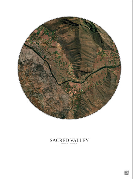 Affiche Sacred Valley – Poster vue satellite 2.5km Couleur | Gravura – Fond clair