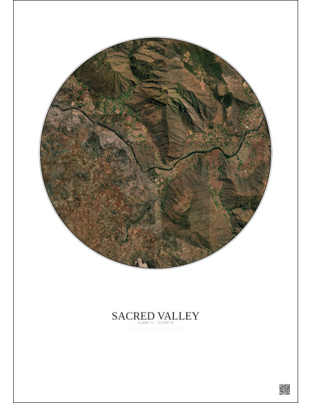 Affiche Sacred Valley – Poster vue satellite 5km Couleur | Gravura – Fond clair