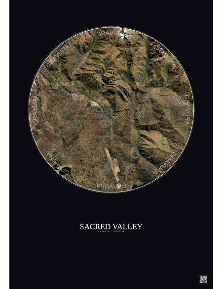 Affiche Sacred Valley – Poster vue satellite 10km Couleur | Gravura – Fond foncé