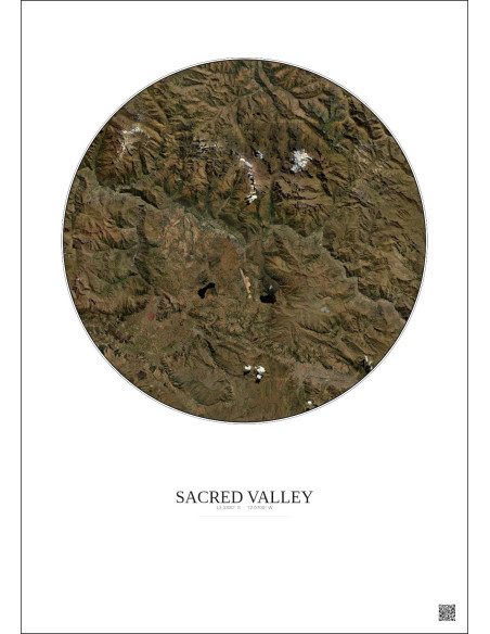 Affiche Sacred Valley – Poster vue satellite 30km Couleur | Gravura – Fond clair