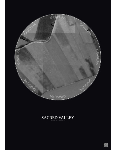Affiche Sacred Valley – Poster vue satellite 0.1km N&B | Gravura – Fond foncé