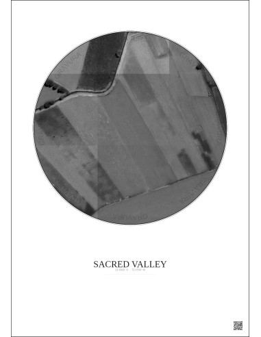 Affiche Sacred Valley – Poster vue satellite 0.1km N&B | Gravura – Fond clair