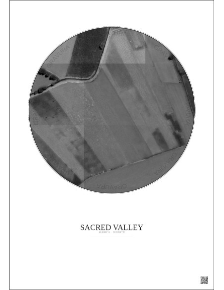 Affiche Sacred Valley – Poster vue satellite 0.1km N&B | Gravura – Fond clair