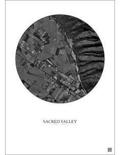 Affiche Sacred Valley – Poster vue satellite 0.5km N&B | Gravura – Fond clair