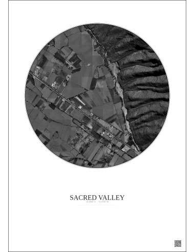 Affiche Sacred Valley – Poster vue satellite 0.5km N&B | Gravura – Fond clair