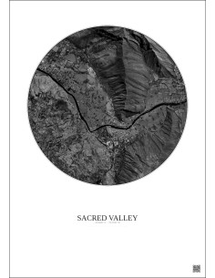 Affiche Sacred Valley – Poster vue satellite 2.5km N&B | Gravura – Fond clair