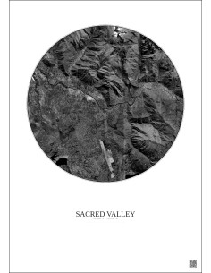 Affiche Sacred Valley – Poster vue satellite 10km N&B | Gravura – Fond clair