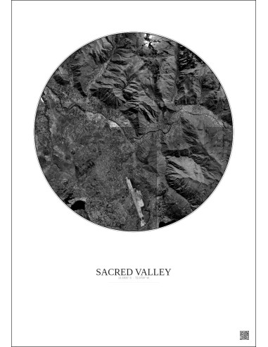 Affiche Sacred Valley – Poster vue satellite 10km N&B | Gravura – Fond clair