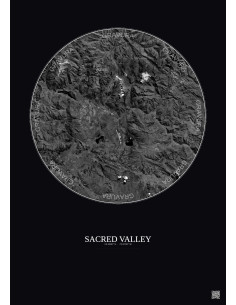 Affiche Sacred Valley – Poster vue satellite 30km N&B | Gravura – Fond foncé
