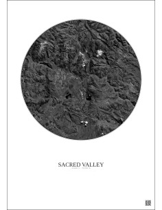 Affiche Sacred Valley – Poster vue satellite 30km N&B | Gravura – Fond clair